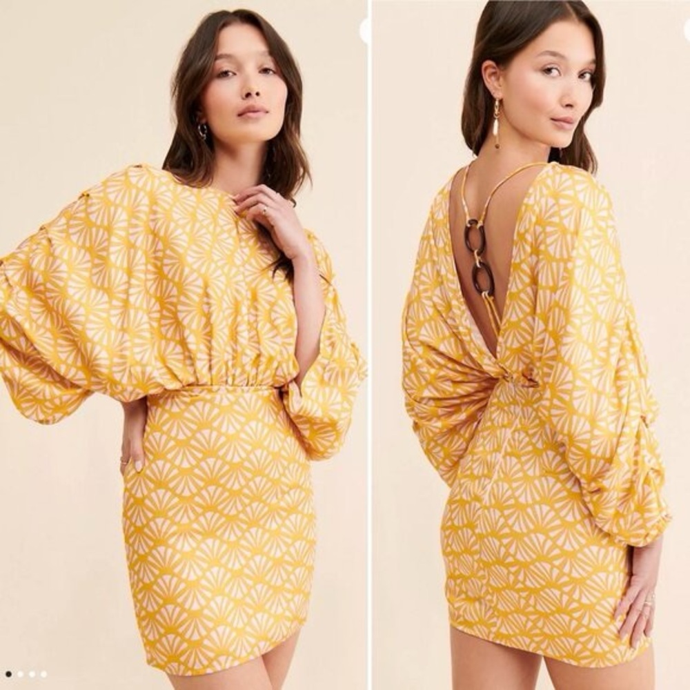 Ulu Yellow and White Mini Dress with Back Detail